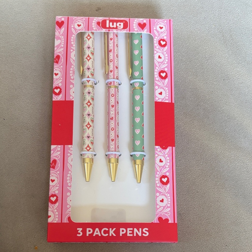 Lug Valentines Box Heart Design Pen Set - Pink and Green